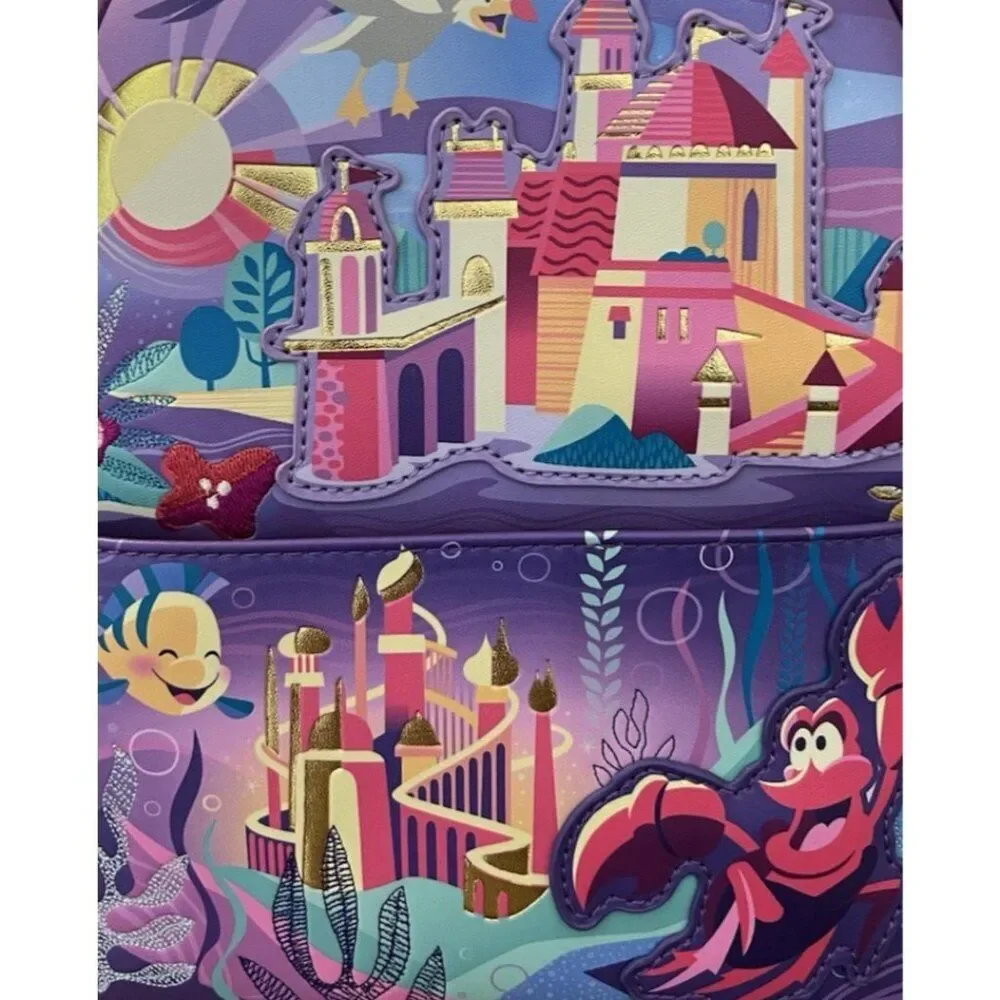 Loungefly Disney Little Mermaid Ariel Castle Backpack Sebastian Flounder Scuttle
